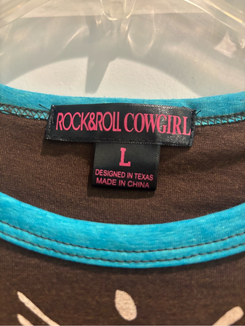 Rock & Roll Cowgirl Arrow Graphic Raglan Top Turquoise Brown Large NWT - Picture 3 of 5